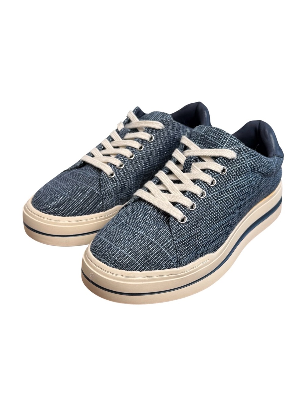 Clarks Women’s Blue/Cream Sparkle Canvas Low-Top Platform Sneakers Shoes Size 6